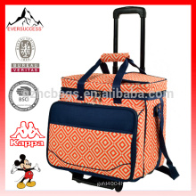 Insulated rolling cooler bag with tableware, beach travel rolling cooler with wheels,rolling strorage bag-HCC0027